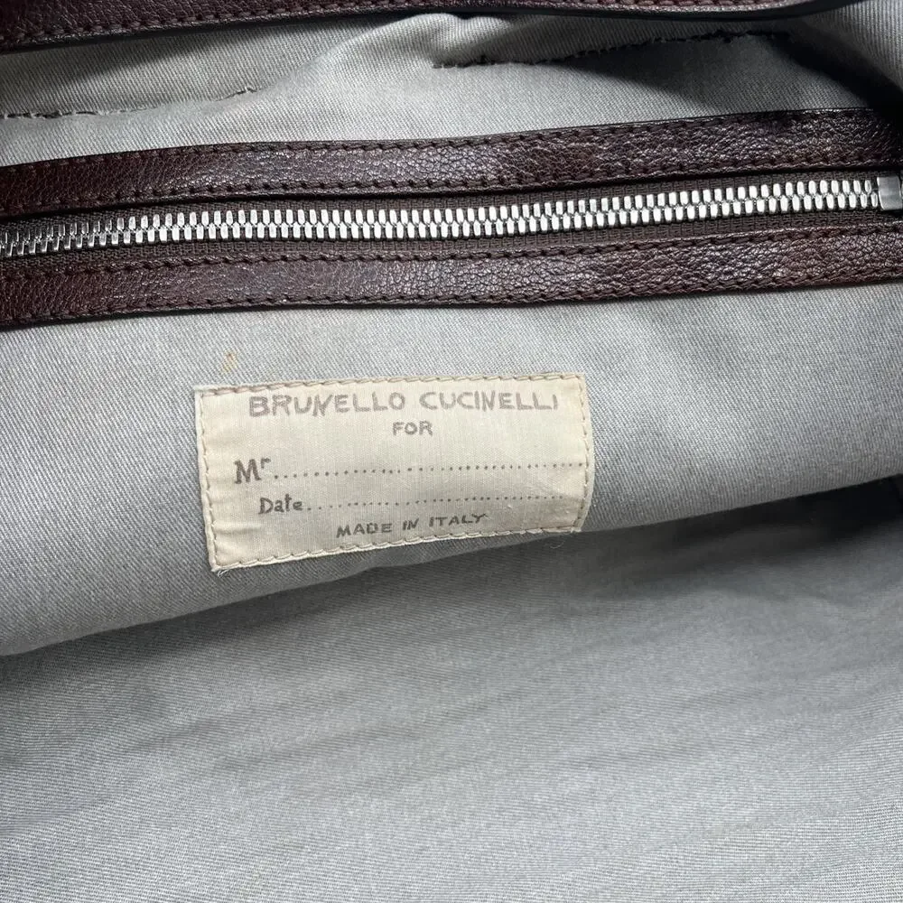 Brunello Cucinelli travel backpack Brown Leather Blue Wool Vintage Italy Rare